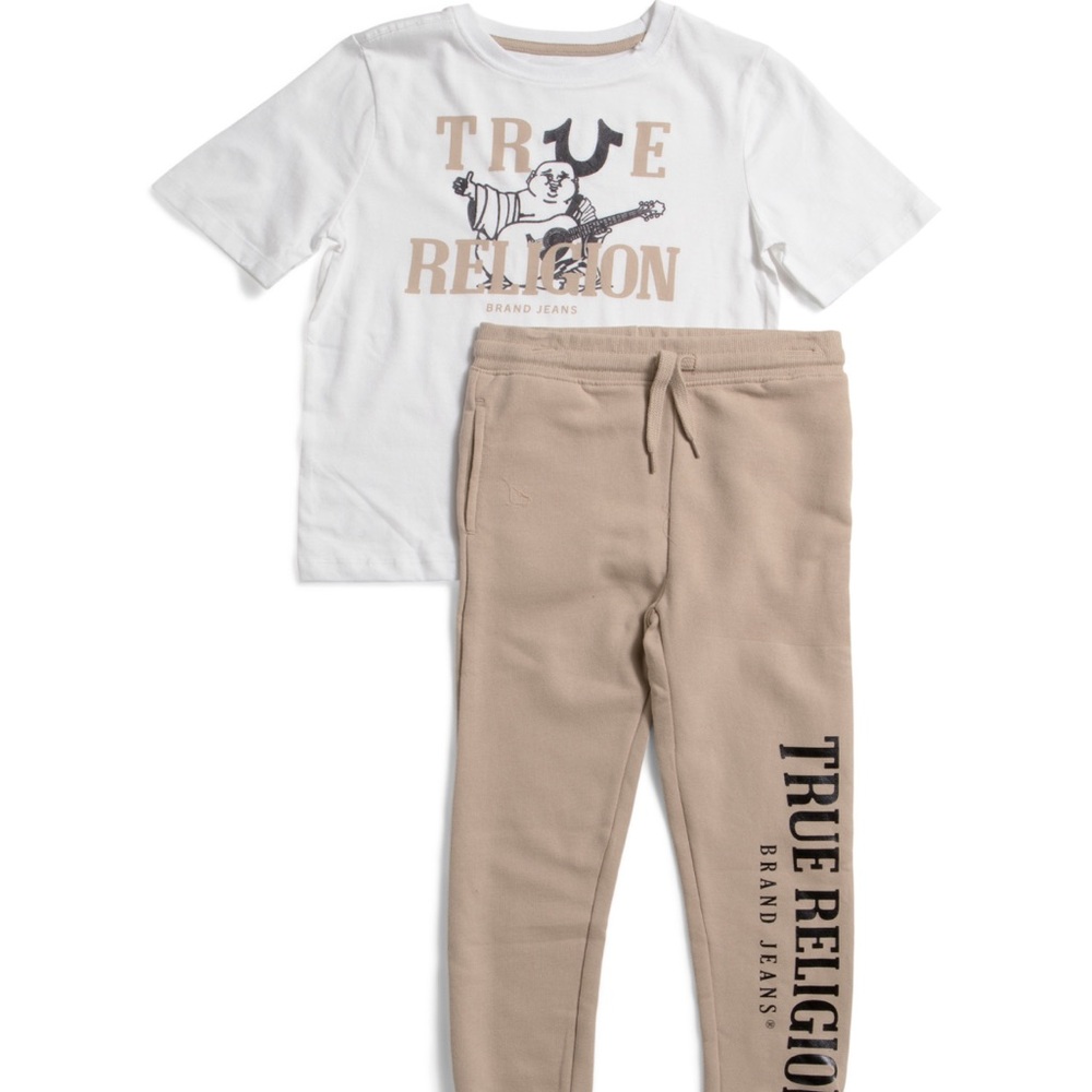 True Religion White Tee and Tan Joggers Set